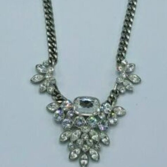 Givenchy Signed Large Crystal Silver-Tone Chain Link Collar Runway Necklace - Picture 4 of 6